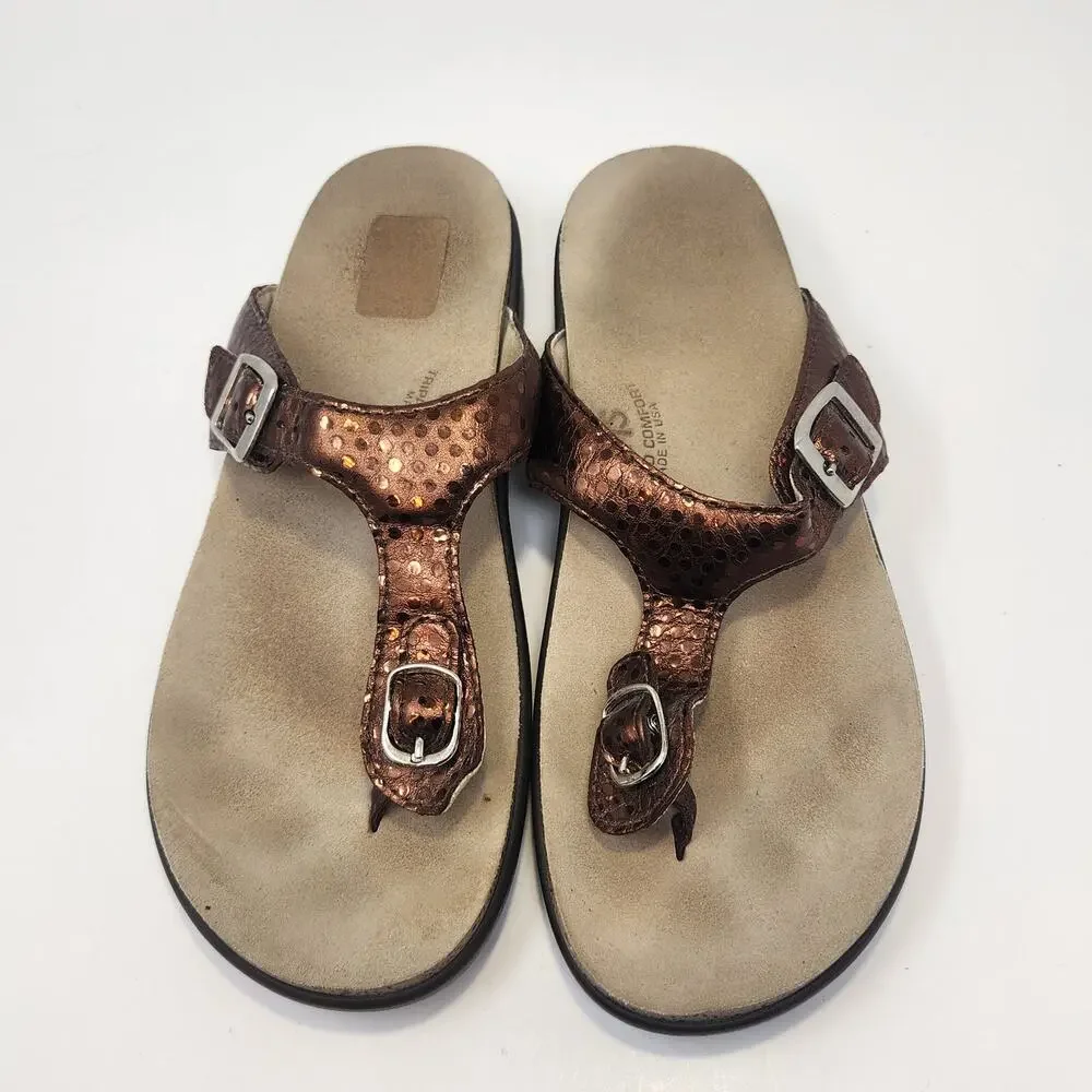 SAS Sanibel Bronze Metallic Leather Toe Post Slide Sandal Size 9.5M Comfort